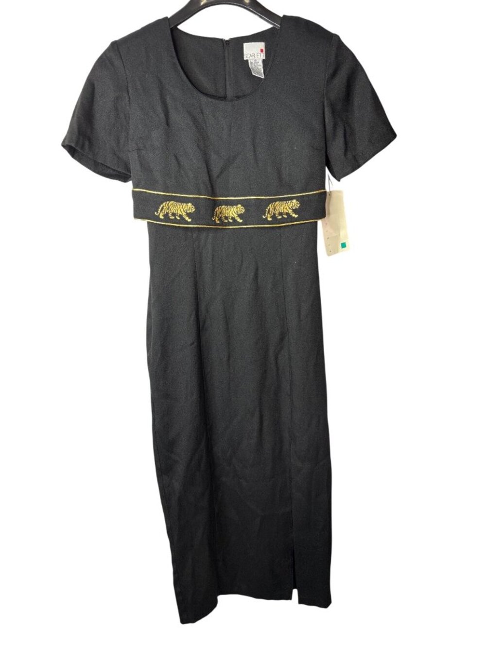 Scarlett Pencil Wiggle Sheath Maxi Dress 10 Embroidered Tigers Black Gold New